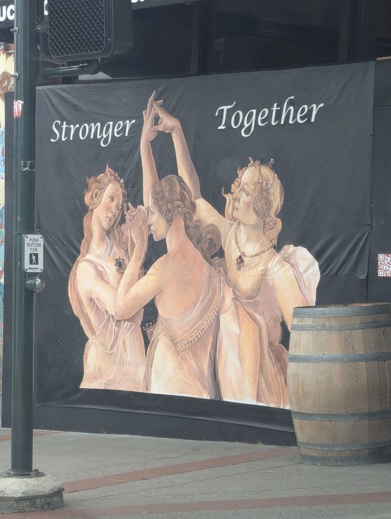 A mural depicting the Three Graces in downtown Los Gatos